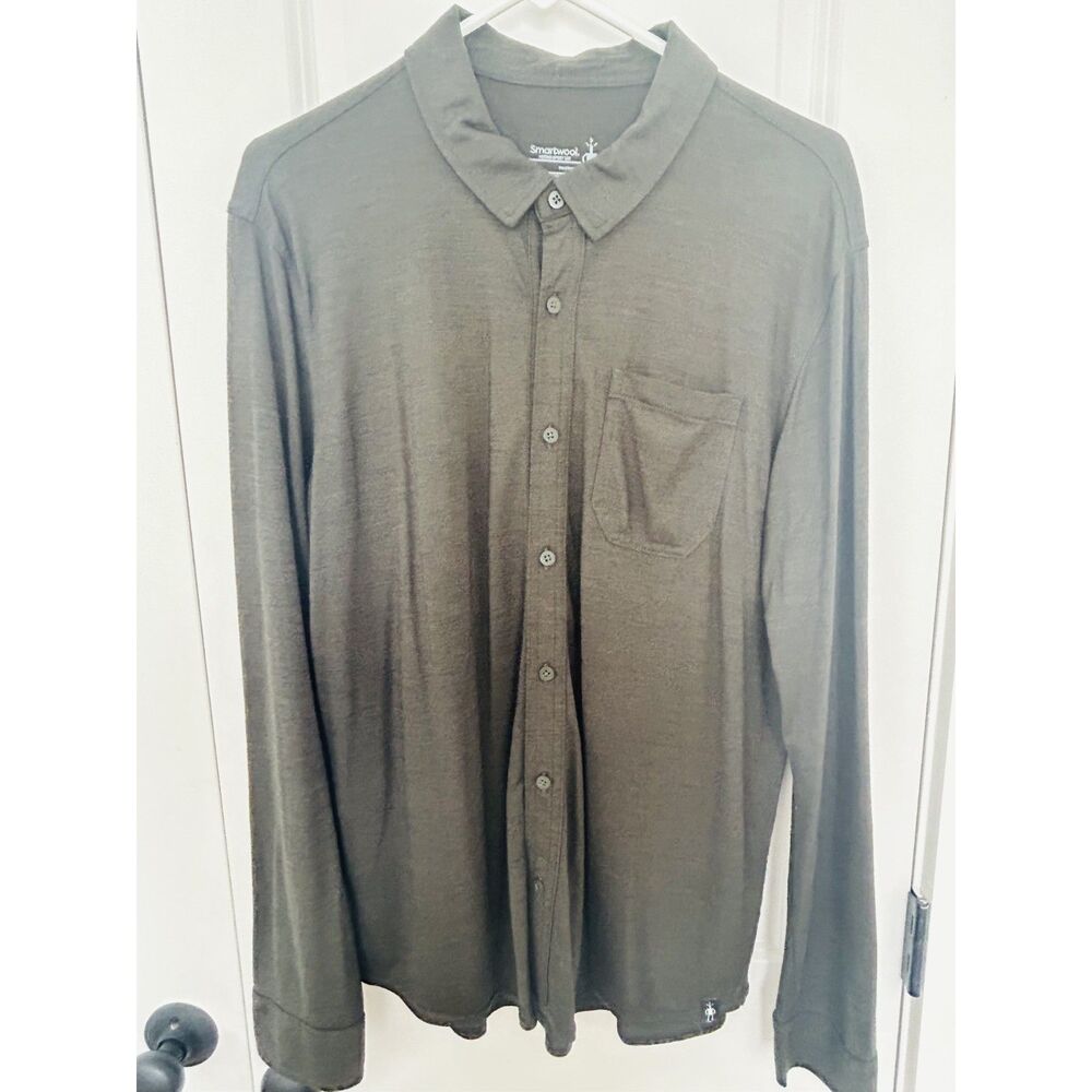 Smartwool Merino Sport 150 Mens L Button Down Shirt Long Sleeve Charcoal Gray
